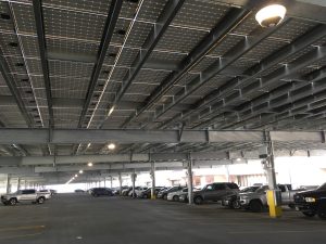 More than 4,200 solar panels have been installed on top of the Terminal 1 parking garage at HNL providing sustainable energy and covered parking.