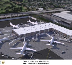 Aerial Rendering Mauka Concourse