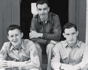 Capt. Jean K. Lambert with Sgt. Mergenthaler and TSgt Claypool at Bellows Field, 1942.