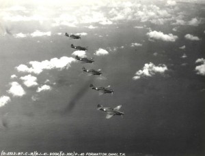 P-40 formation over Oahu, August 1, 1941.