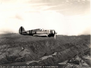 P-36A aircraft flying over Oahu, February 8, 1940.