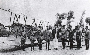 Sun Yet Young was the first Hawaii resident to earn a pilot's license. Here he stands in the midst of Chinese fliers.    