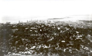Downtown Honolulu and Honolulu Harbor from Punchbowl, 1890.    