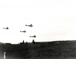 DH-4 Observation planes in flight over Schofield Barracks, 1920s.   
