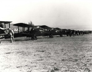 Lined up are DH-4Bs of the 4th or 6th Aero Squadron, Hawaii, c1923-1924. 