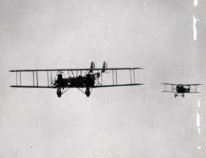 Martin NBS-1 Bomber in formation with a 6th Pursuer Squadron MC-3A, August 27, 1928, Honolulu.
