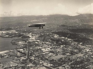 U.S. Army Fokker in flight over Honolulu, December 3, 1928. 