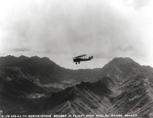 Keystone Bomber in flight over the Koolau Range, Oahu, 1929.