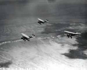 Keystone LB-5A Bombers of the 23rd Bombardment Squadron at Luke Field flying along the North shore of Oahu.