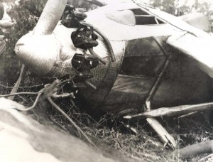 The Travelair plane, the City of Oakland, flown by Ernie Smith and Emory Bronte, landed in a cluster of keawe trees next to Norman Maguire's Kamalo Ranch, July 15, 1927. Its fuselage was broken in two in back of Bronte's seat and had one blade of the propeller stuck in the ground, holding the engine clear of the ground. The men were shaken but not hurt.  