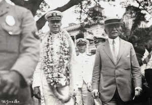 Commander John Rodgers and his crew were welcomed to Iolani Palace by Governor Wallace R. Farrington on September 17, 1925. Following the record setting flight, Rodgers was promoted to Assistant Chief and later Chief of the Bureau of Aeronautics in Washington, D.C.  