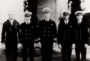 The PN-9 No. 1 crew: W. H. Bowlin, B. J. Connell, Commander John Rodgers, S. R. Pope, and O. G. Stantz. 1925.