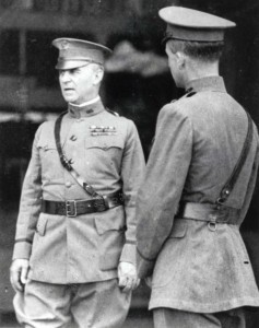General Summerall, Hawaiian Deparatment Commanding General, on left, with Major Curry, Air Services Officer for Hawaiian Department, during inspection at Luke Field, January 1923.   