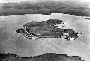 This photo of Ford Island in the middle of Pearl Harbor shows the U.S. Army's Luke Field on the left and the growing Navy facilities on the right side, 1925.   