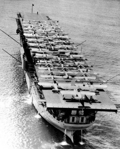 USS Langley with planes on the deck, 1925.  