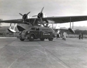Inter-Island Airways. An amphibian is fueled by a Standard Oil truck before leaving John Rodgers Airport.  