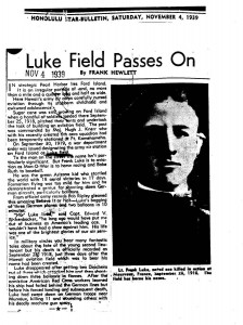 Newspaper article about the closing of Luke Field, November 4, 1939.