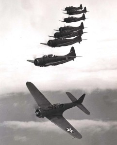 U.S. Navy planes fly in formation.