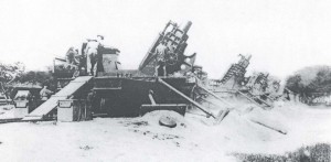 Fort Kamehameha 12-inch railroad mortars, 1930s.  