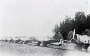 A-12s tied down with cockpit and engine covers for an overnight stay at Haleiwa Field. January 1938.  