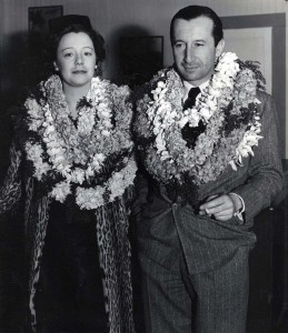 First passengers on Pan American's California Clipper arrive in Honolulu 15 hours after leaving San Francisco: Lady Moira Forbes and William Patrick Hastings.  