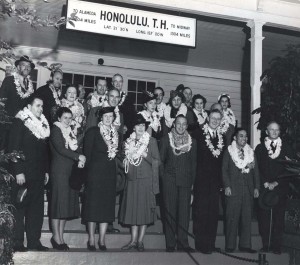 This group flew 15 hours from San Francisco to Honolulu on the inaugural flight of the Pan American California Clipper.  
