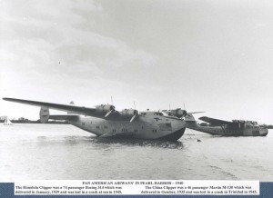 Pam American China Clipper and Sikorsky SU-88 Flying Boat. Photo taken at Ford Island, Pearl Harbor, c1935. These planes were the first type to provide air passenger service to Hawaii.