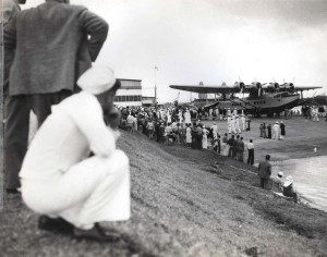 Crowds in Hawaii inspect the Pan American Clipper air giant. April 20, 1935  