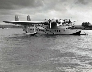 Pan American Clipper at Honolulu preparatory to flight over route which links American's Territory of Hawaii to the Antipodes.