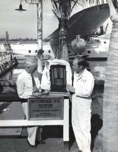 RCA Victor set arrives at Honolulu on Pan American Clipper. W H Stone, Mutual Telephone Co. & RCA distributor, and J A Brooks, PAA employee unload the set.