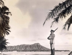 Waikiki Beach, with Diamond Head in the back ground, 1938.  