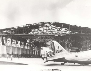 B-18 outside of Hangar 11 at Hickam Field after December 7, 1941 bombing.   