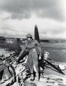 B-18 wreckage on flight line at Hickam Field, December 7, 1941.   