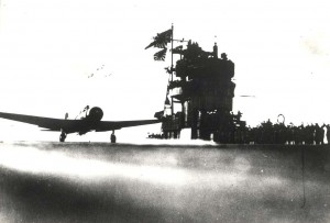 Japanese aircraft launches from carrier on December 7, 1941.   