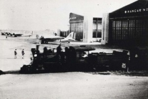 OR&L company trains like this one pictured in front of hangars were called the Pineapple Express and operated through Hickam Field in the late 1930s and early 1940s.
