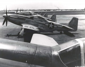 North American P-51 Mustangs on the flight line at Hickam Field, April 26, 1945.   