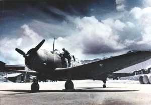 Douglas A-24 of the 333rd Fighter Squadron, Bellows Field, 1943. This aircraft was used frequently on interisland accomodation flight.        