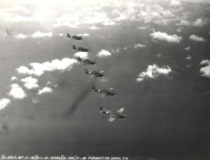 Wheeler Field P-40s in formation over Oahu August 1, 1940. 