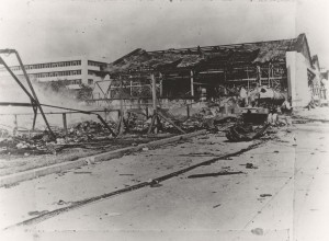 Hangar row at Wheeler Field following Japanese attack on December 7, 1941. These tents were located between hangars 2 and 3.   