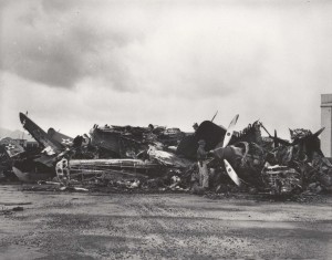 Wrecked planes at Wheeler Field, December 7, 1941.   