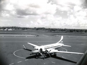 Hawaiian Airlines calls at Hilo Airport, 1950s.