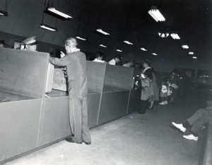 U.S. Customs at Honolulu International Airport, 1950s. 