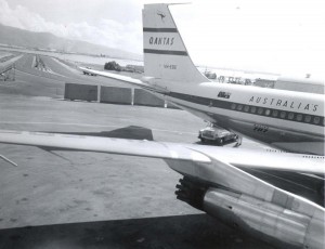 Qantas Airlines at Honolulu International Airport, 1950s. 