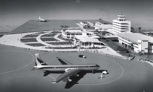 Artist drawing for new terminal at Honolulu International Airport, 1959.
