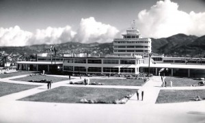 Artist's drawing of new terminal at Honolulu International Airport, 1959.