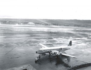 Honolulu International Airport looking from Control Tower Balcony looking toward the end of Runway 22, March 6, 1958.