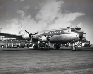 United Airlines Mainliner at Honolulu International Airport 1950s. 