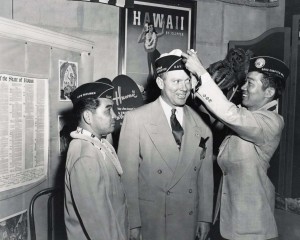 World War II veterans prepare for trip to Washington, D.C. in search of statehood for Hawaii, 1950s. 