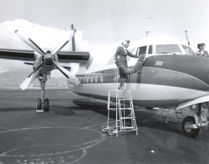 First arrival of Aloha F-27 at Honolulu International Airport, 1961.
