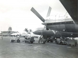 Ansett-ANA Prop Jet Electra at Honolulu International Airport, 1960. 